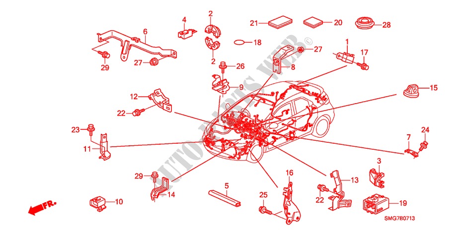 ATTACHE DE FAISCEAU/SUPPORT(RH)(2) pour Honda CIVIC 1.8 SE 5 Portes Transmission Intelligente manuelle 2008