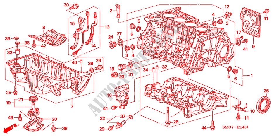 BLOC CYLINDRES/CARTER D'HUILE (1.8L) pour Honda CIVIC 1.8 SPORT 5 Portes Transmission Intelligente manuelle 2006