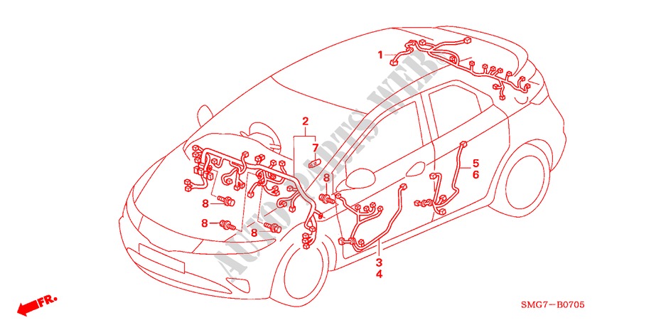 FAISCEAU DES FILS(RH)(3) pour Honda CIVIC 1.8 SE 5 Portes Transmission Intelligente manuelle 2008