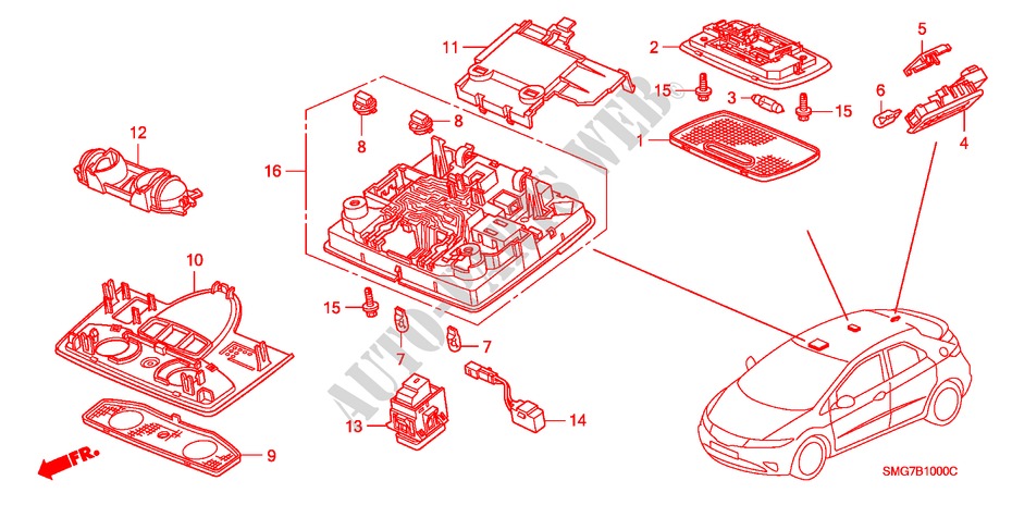 PLAFONNIER pour Honda CIVIC 1.8 SPORT 5 Portes Transmission Intelligente manuelle 2006