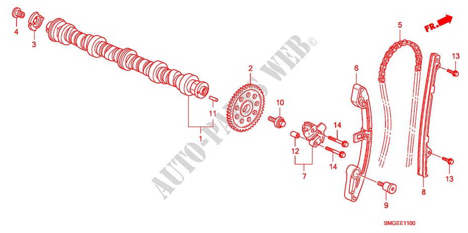 ARBRE A CAMES/CHAINE A CAMES(1.4L) pour Honda CIVIC 1.4 COMFORT 5 Portes 6 vitesses manuelles 2010