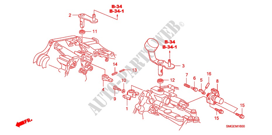 BRAS DE SELECTION/LEVIER DE SELECTION(DIESEL) pour Honda CIVIC 2.2 COMFORT 5 Portes 6 vitesses manuelles 2009