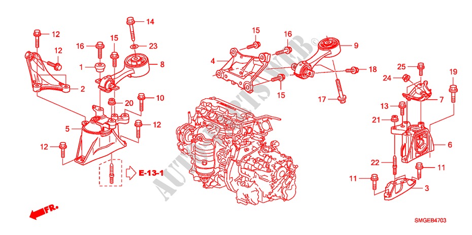SUPPORTS DE MOTEUR(1.8L)(AT) pour Honda CIVIC 1.8 BASE 5 Portes 5 vitesses automatique 2009