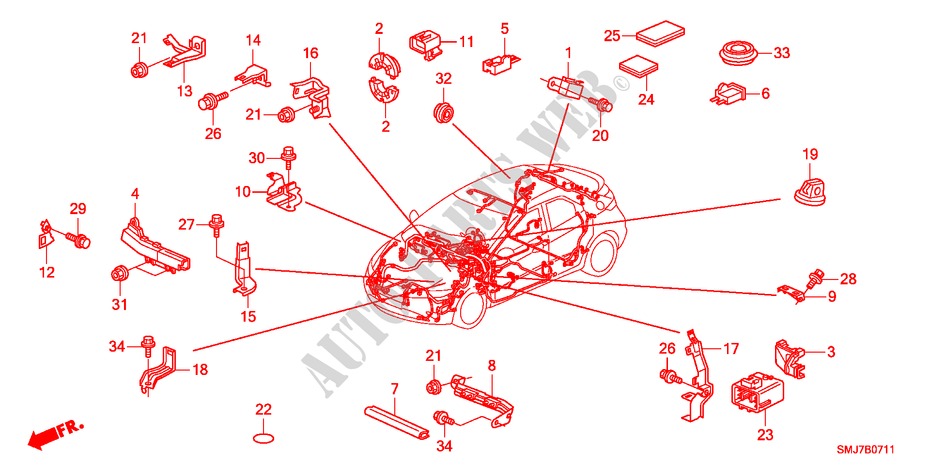ATTACHE DE FAISCEAU/SUPPORT(LH)(2) pour Honda CIVIC 1.4SPORT 5 Portes Transmission Intelligente manuelle 2011