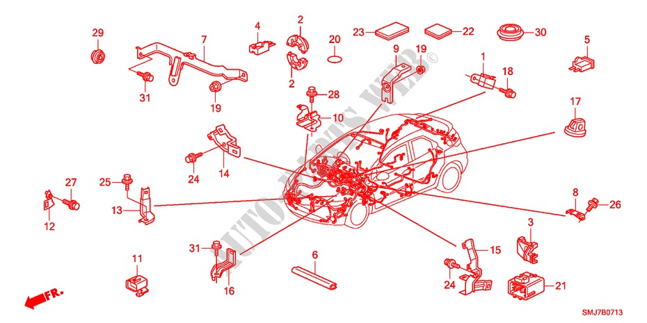 ATTACHE DE FAISCEAU/SUPPORT(RH)(2) pour Honda CIVIC 1.4SE 5 Portes 6 vitesses manuelles 2011