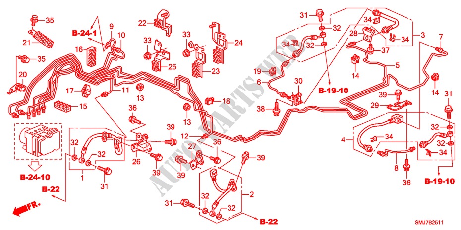 CONDUITES DE FREIN(RH) pour Honda CIVIC 1.4SE 5 Portes 6 vitesses manuelles 2011