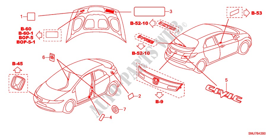 EMBLEMES/ETIQUETTES DE PRECAUTIONS pour Honda CIVIC 1.4SPORT 5 Portes Transmission Intelligente manuelle 2011