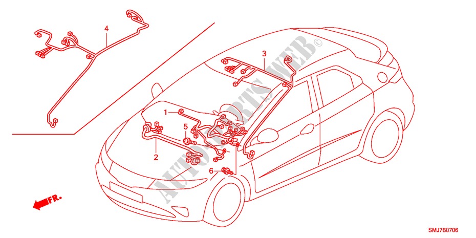 FAISCEAU DES FILS(LH)(4) pour Honda CIVIC 2.2SPORT 5 Portes 6 vitesses manuelles 2011
