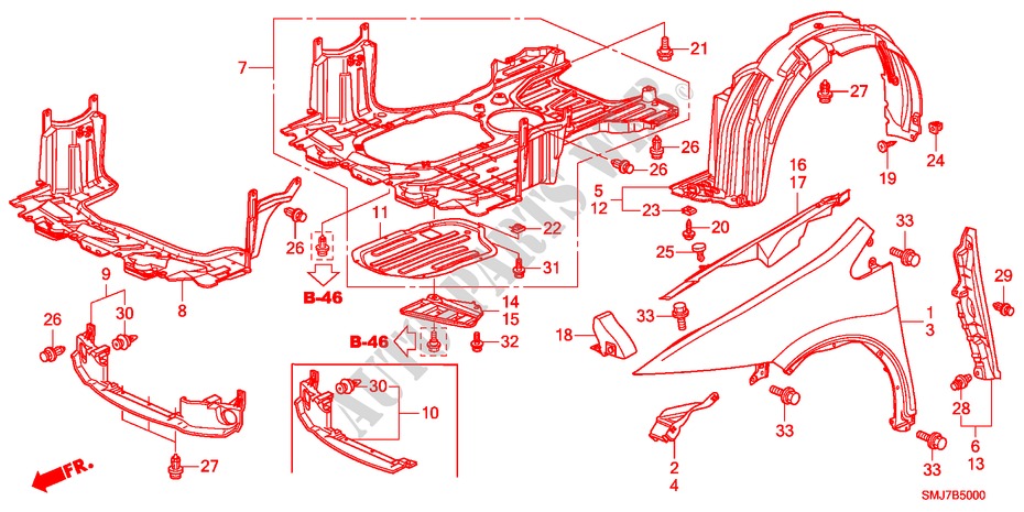 GARDE BOUE AVANT pour Honda CIVIC 1.4SPORT 5 Portes Transmission Intelligente manuelle 2011