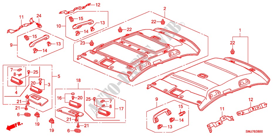 GARNITURE DE PLAFOND pour Honda CIVIC 1.4SPORT 5 Portes Transmission Intelligente manuelle 2011