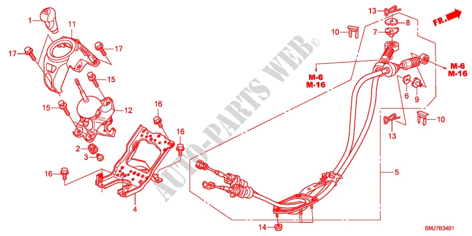 LEVIER DE SELECTION(MT)(RH) pour Honda CIVIC 1.4SE 5 Portes 6 vitesses manuelles 2011