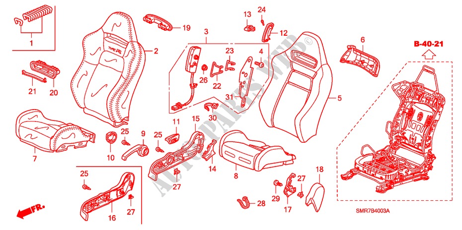 SIEGE AVANT(D.) (2.0L) pour Honda CIVIC 2.0 TYPE R 3 Portes 6 vitesses manuelles 2009