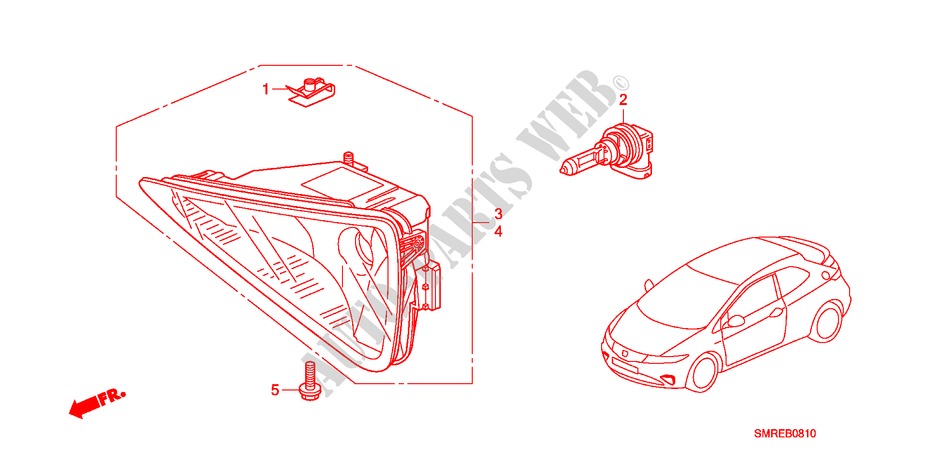 PHARE ANTIBROUILLARD pour Honda CIVIC 2.2 TYPE-S    PLUS 3 Portes 6 vitesses manuelles 2011