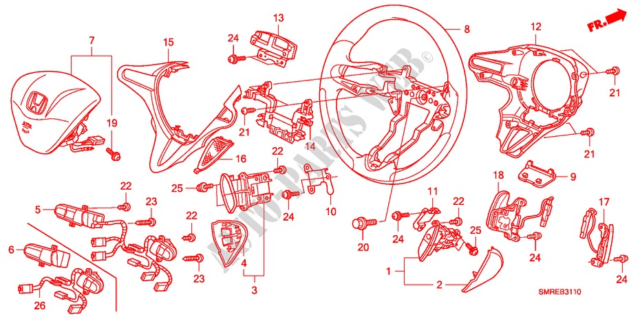 VOLANT DE DIRECTION(SRS) pour Honda CIVIC 1.4 TYPE-S 3 Portes Transmission Intelligente manuelle 2010