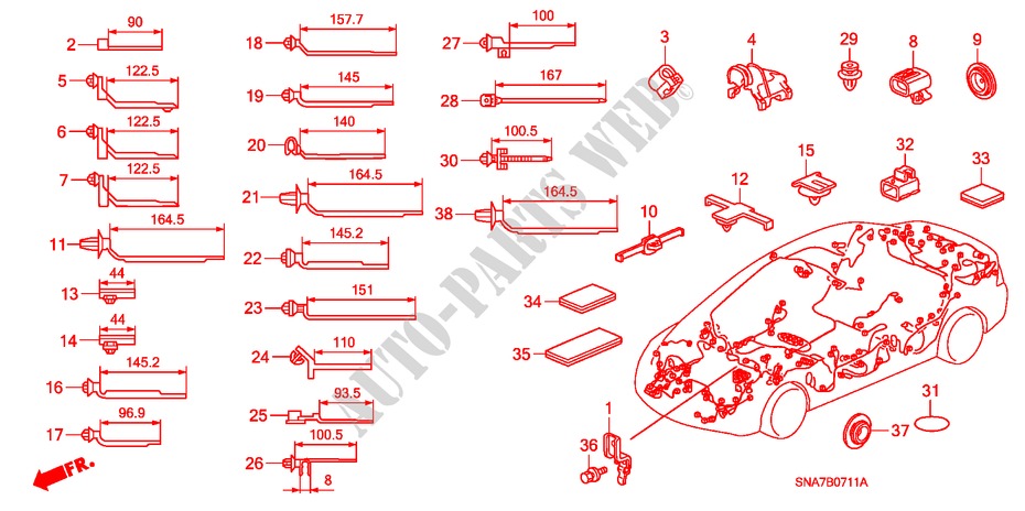 ATTACHE DE FAISCEAU/SUPPORT (RH) pour Honda CIVIC 1.6 LXI 4 Portes 5 vitesses automatique 2007