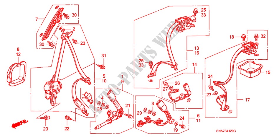 CEINTURES DE SECURITE pour Honda CIVIC 1.6 LXI 4 Portes 5 vitesses automatique 2007