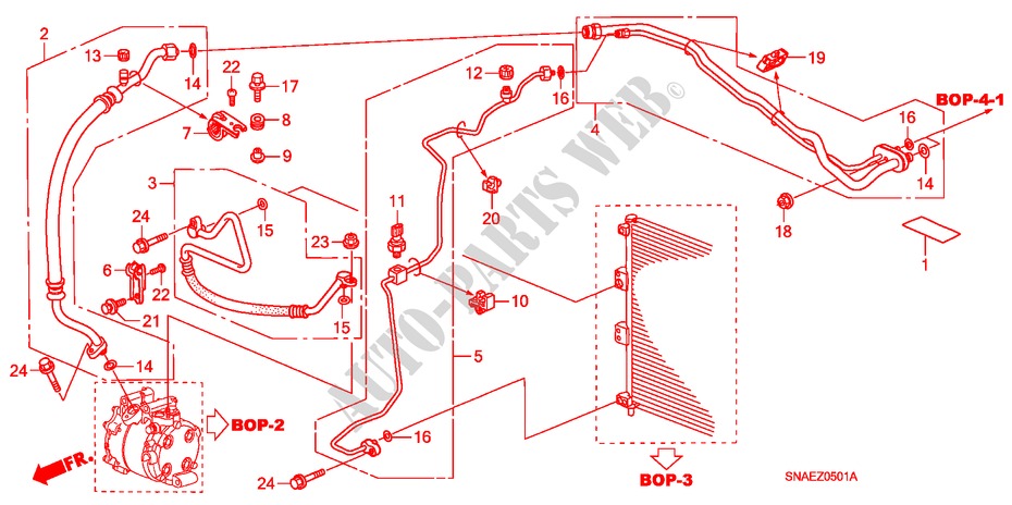 CLIMATISEUR (FLEXIBLES/TUYAUX)(RH) pour Honda CIVIC 1.8 S 4 Portes 5 vitesses automatique 2009