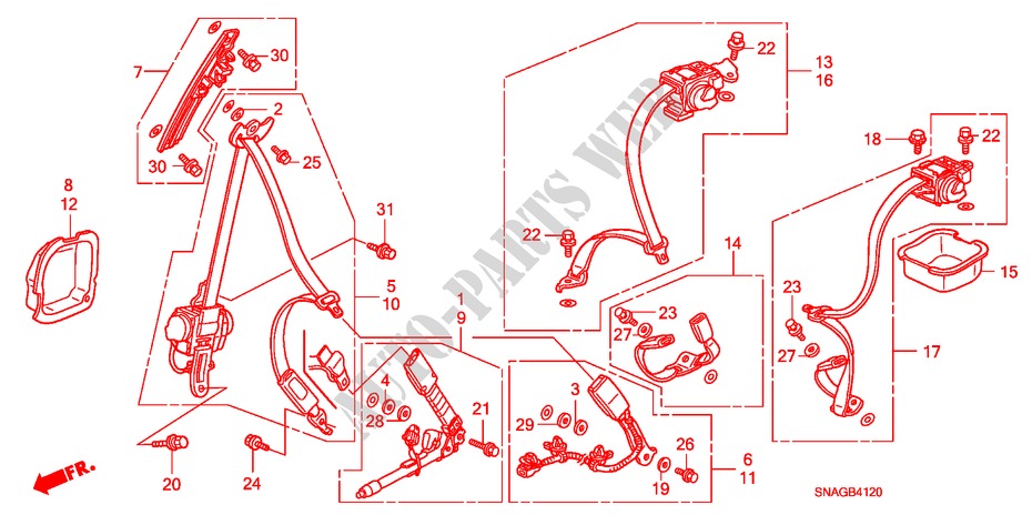 CEINTURES DE SECURITE pour Honda CIVIC 1.8 LSSP 4 Portes 5 vitesses automatique 2011