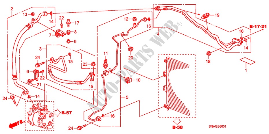 CLIMATISEUR(FLEXIBLES/TUYAUX)(RH) pour Honda CIVIC 1.6 SE 4 Portes 5 vitesses automatique 2010
