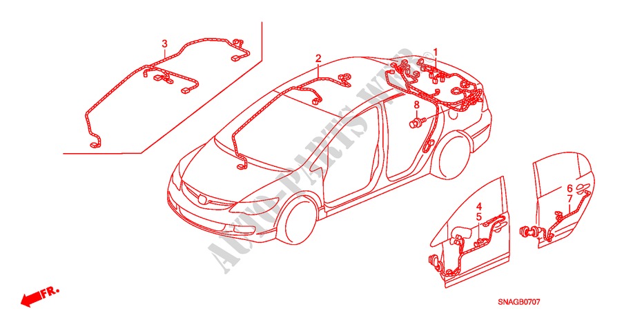 FAISCEAU DES FILS(RH)(4) pour Honda CIVIC 1.6 SE 4 Portes 5 vitesses automatique 2010