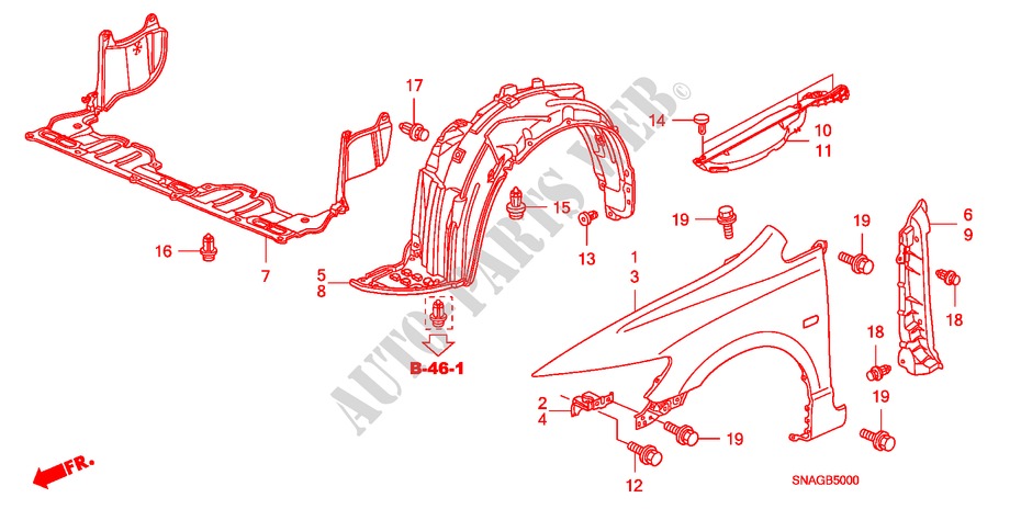 GARDE BOUE AVANT pour Honda CIVIC 1.8 VXI 4 Portes 5 vitesses manuelles 2011