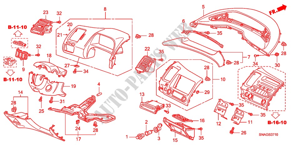 GARNITURE D'INSTRUMENT(COTE DE CONDUCTEUR)(LH) pour Honda CIVIC 1.8 LSSP 4 Portes 5 vitesses automatique 2011