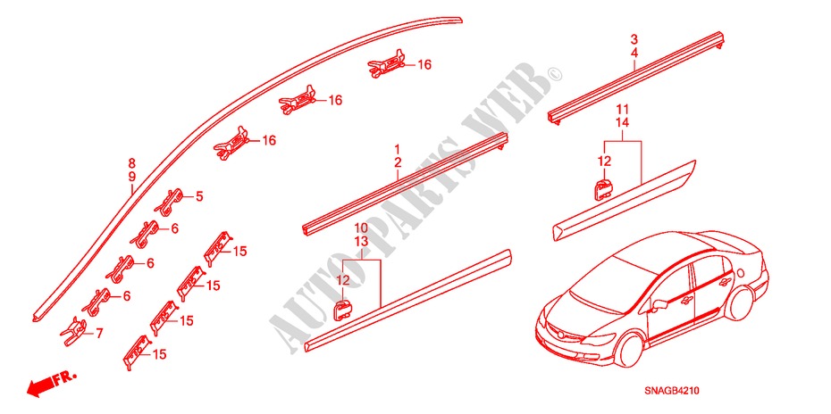 MOULAGE pour Honda CIVIC 1.8 LSSP 4 Portes 5 vitesses automatique 2011