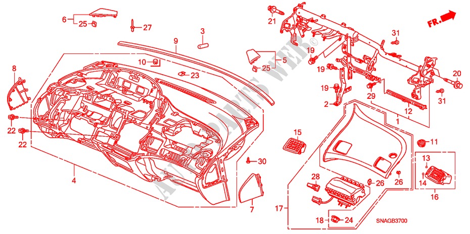 PANNEAU D'INSTRUMENT(LH) pour Honda CIVIC 1.6 S 4 Portes 5 vitesses automatique 2011