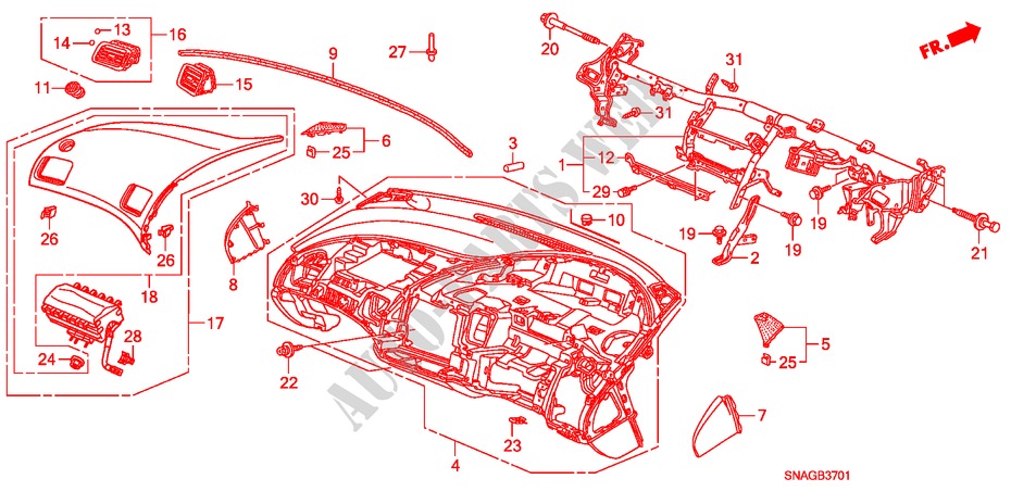 PANNEAU D'INSTRUMENT(RH) pour Honda CIVIC 1.6 SE 4 Portes 5 vitesses automatique 2010