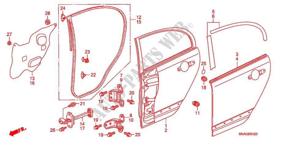PANNEAUX PORTE ARRIERE pour Honda CIVIC 1.8 LSSP 4 Portes 5 vitesses automatique 2011