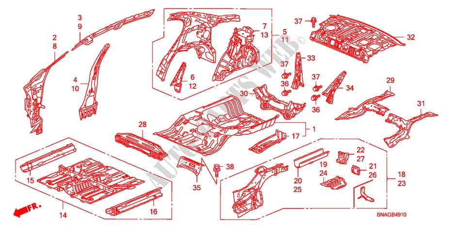 PLANCHER/PANNEAUX INTERIEURS pour Honda CIVIC 1.6 LXI 4 Portes 5 vitesses manuelles 2010