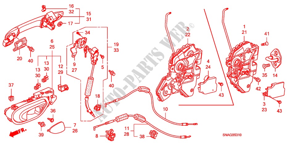 VERROU PORTE AVANT/POIGNEE EXTERNE pour Honda CIVIC 1.8 VXI 4 Portes 5 vitesses manuelles 2011
