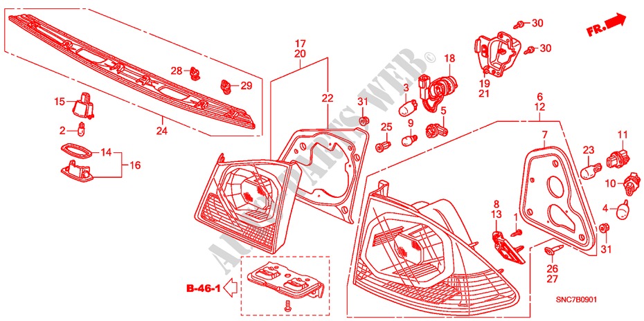 FEU ARRIERE/FEU D'IMMATRICULATION('09 ) pour Honda CIVIC HYBRID MX 4 Portes full automatique 2010