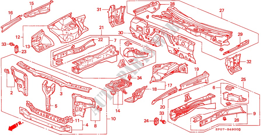 STRUCTURE DE CARROSSERIE(PAROI TRANSVERSALE AV.) pour Honda LEGEND LEGEND 4 Portes 4 vitesses automatique 1991