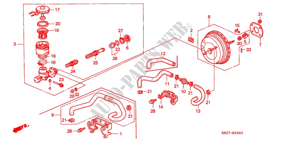 MAITRE CYLINDRE DE FREIN/ ALIMENTATION PRINCIPALE(ABS)(LH) pour Honda CIVIC CRX VTI 2 Portes 5 vitesses manuelles 1993