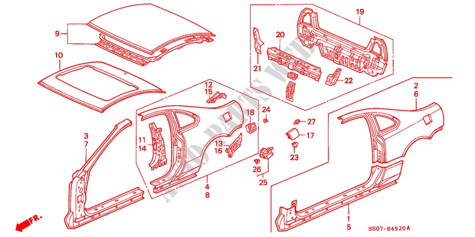 STRUCTURE DE CARROSSERIE(3) pour Honda PRELUDE DOHC VTEC 2 Portes 5 vitesses manuelles 1995