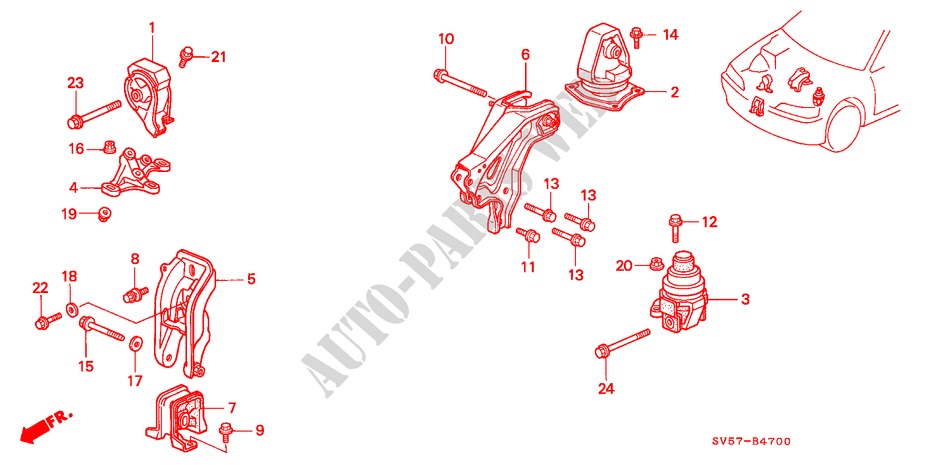 SUPPORTS DE MOTEUR(MT) pour Honda ACCORD AERODECK 2.2ILS 5 Portes 5 vitesses manuelles 1994
