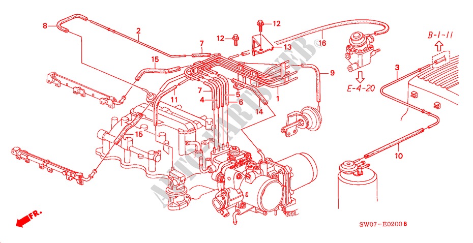 TUYAU D'INSTALLATION/TUBULURE (3.0L) pour Honda NSX NSX-T 2 Portes 5 vitesses manuelles 1995