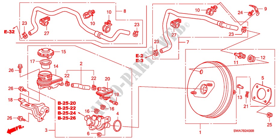 MAITRE CYLINDRE DE FREIN/ ALIMENTATION PRINCIPALE(LH) (1) pour Honda CR-V ELEGANCE/SPORT 5 Portes 5 vitesses automatique 2007