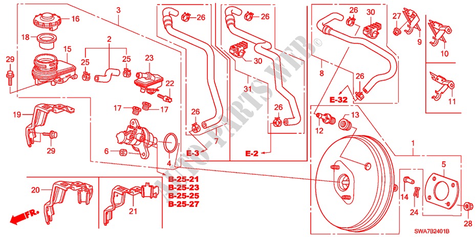 MAITRE CYLINDRE DE FREIN/ ALIMENTATION PRINCIPALE(RH) (1) pour Honda CR-V EX 5 Portes 6 vitesses manuelles 2008