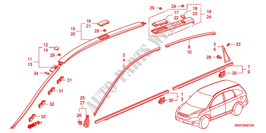 MOULAGE pour Honda CR-V DIESEL 2.2 ELEGANCE/SPORT 5 Portes 6 vitesses manuelles 2008