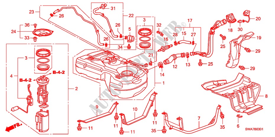 RESERVOIR A CARBURANT(DIESEL) pour Honda CR-V DIESEL 2.2 COMFORT 5 Portes 6 vitesses manuelles 2007