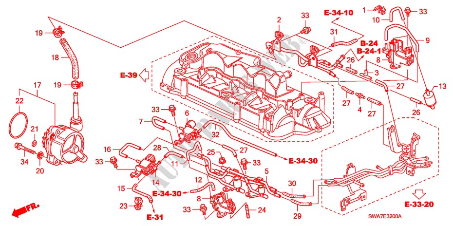 TUYAU D'INSTALLATION/POMPE A VIDE(DIESEL) pour Honda CR-V DIESEL 2.2 COMFORT 5 Portes 6 vitesses manuelles 2007