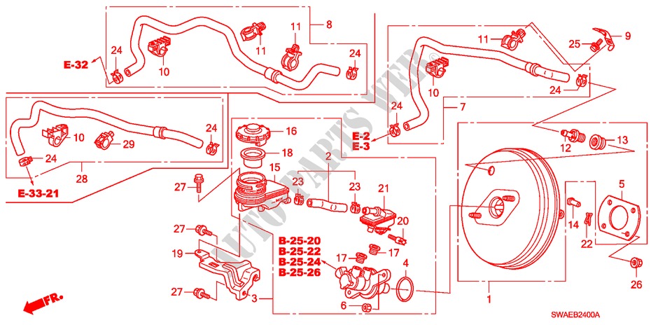MAITRE CYLINDRE DE FREIN/ALIMENTATION PRINCIPALE(LH)(1) pour Honda CR-V COMFORT 5 Portes 6 vitesses manuelles 2010