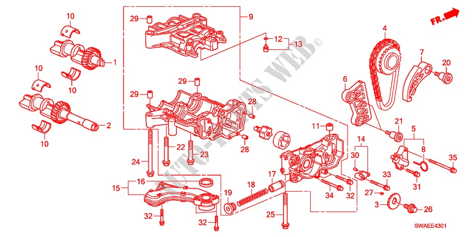 POMPE A HUILE(DIESEL)('10) pour Honda CR-V DIESEL 2.2 COMFORT 5 Portes 6 vitesses manuelles 2010