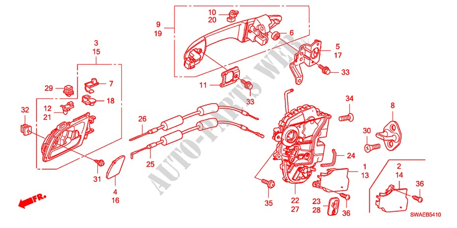 SERRURES PORTES ARRIERE/POIGNEE EXTERNE(1) pour Honda CR-V DIESEL 2.2 COMFORT 5 Portes 6 vitesses manuelles 2010