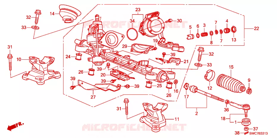 BOITE DE VITESSES DE P.S.(EPS)(RH) Honda  CRV 2011 SE RUNOUT 6 vitesses manuelles 