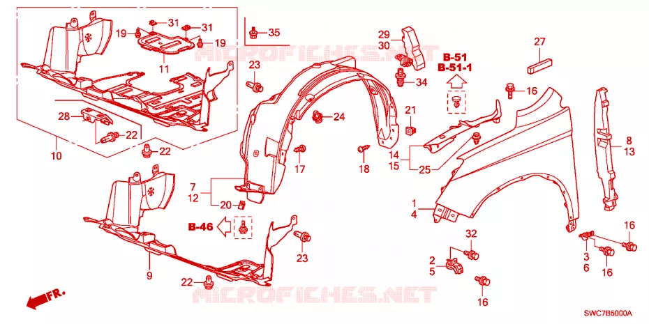 GARDE-BOUE AVANT Honda  CRV 2011 SE RUNOUT 5 vitesses automatique 