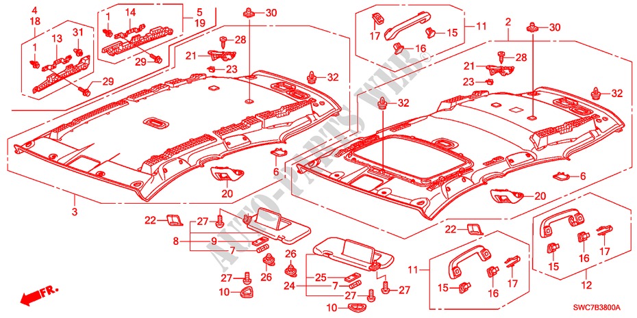 GARNITURE DE PLAFOND(1) pour Honda CR-V DIESEL 2.2 ELEGANCE 5 Portes 6 vitesses manuelles 2011