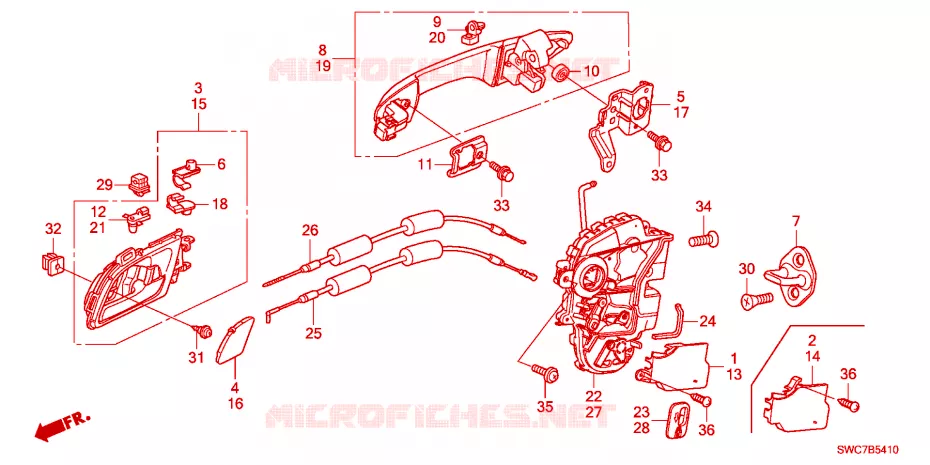 SERRURES PORTES ARRIERE/POIGNEE EXTERNE(1) Honda  CRV DIESEL 2011 2.2 COMFORT RUNOUT 6 vitesses manuelles 